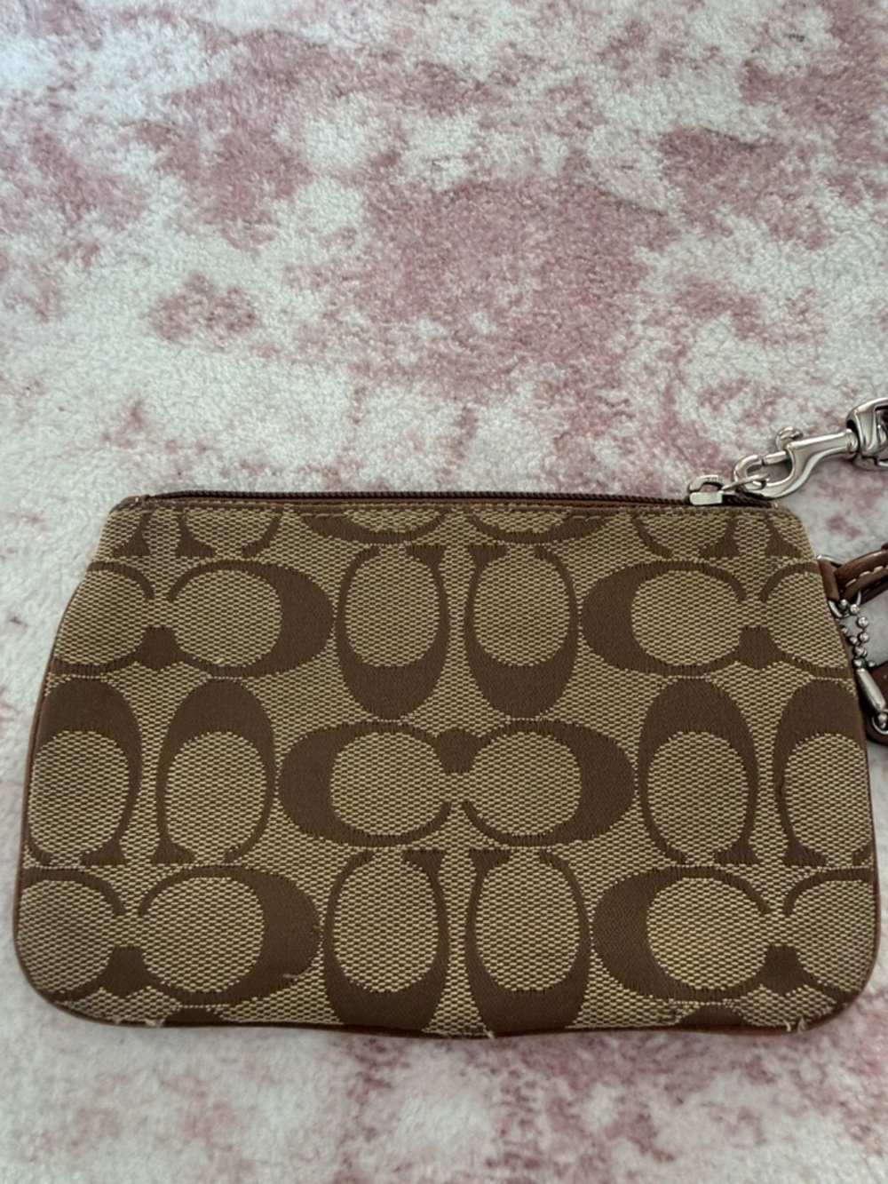 Coach Brown Signature Canvas Wristlet Pouch